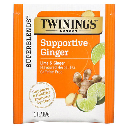 Twinings, Supportive Ginger, Herbal Tea, Lime & Ginger, Caffeine Free, 18 Tea Bags, 0.95 oz (27 g)