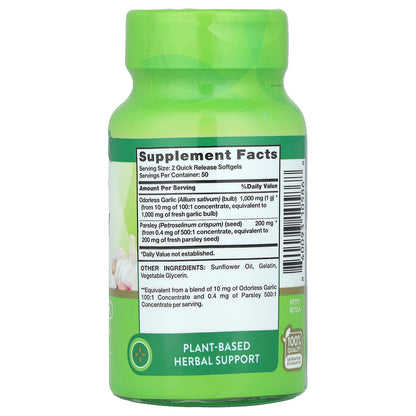 Nature's Truth, Odorless Garlic Plus Parsley, 100 Quick Release Softgels