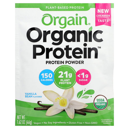Orgain, Organic Protein™ Powder, Plant-Based, Vanilla Bean, 10 Packets, 1.62 oz (46 g) Each