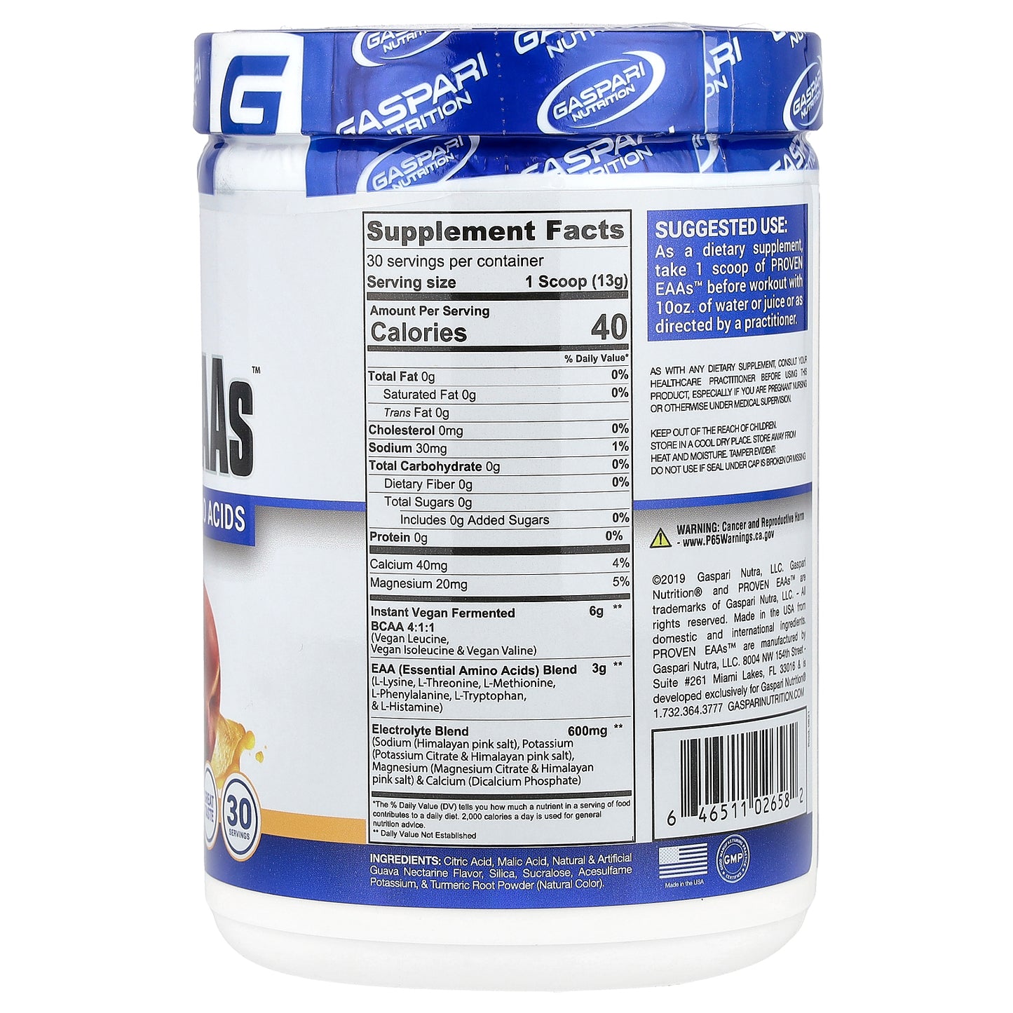 Gaspari Nutrition, Proven EAAs™ with 9 Essential Amino Acids, Guava Nectarine, 13.75 oz (390 g)