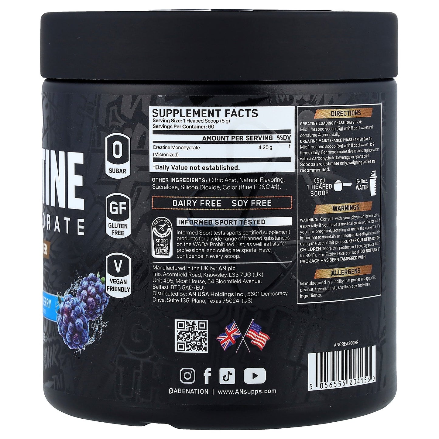 ABE, Creatine Monohydrate, Micronized Powder, Blue Raspberry, 10.58 oz (300 g)