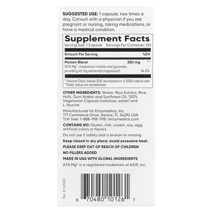 Enzymedica, Magnesium Motion, 120 Capsules