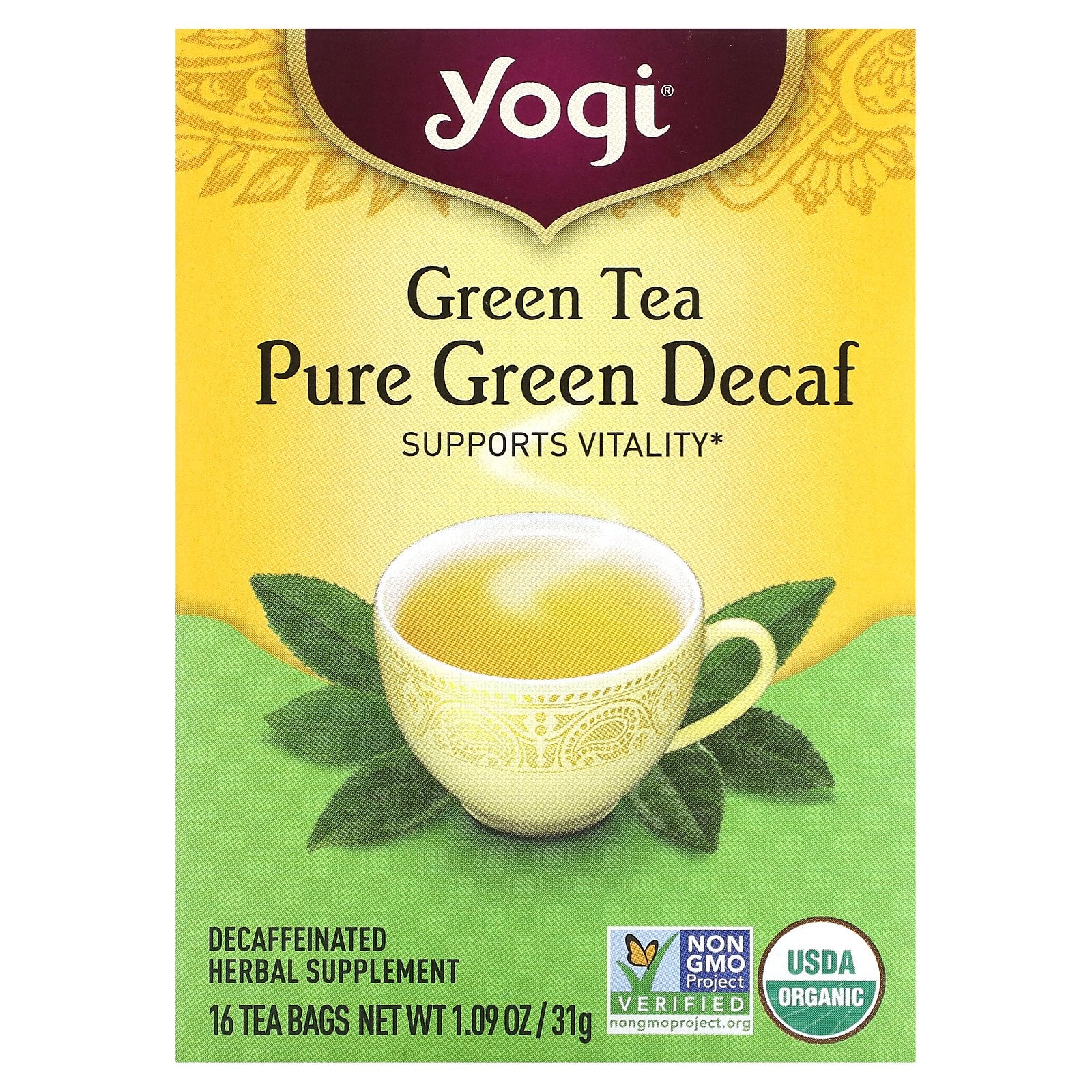 Yogi Tea, Green Tea Pure Green, Decaf, 16 Tea Bags, 1.09 oz (31 g)