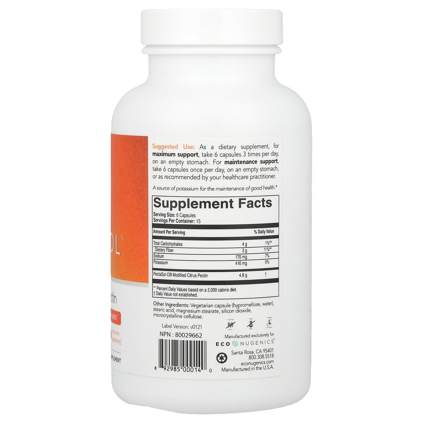 Econugenics, PectaSol® Modified Citrus Pectin, 90 Vegetarian Capsules