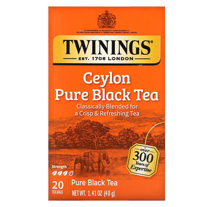 Twinings, Pure Black Tea, Ceylon , 20 Tea Bags, 1.41 oz (40 g)
