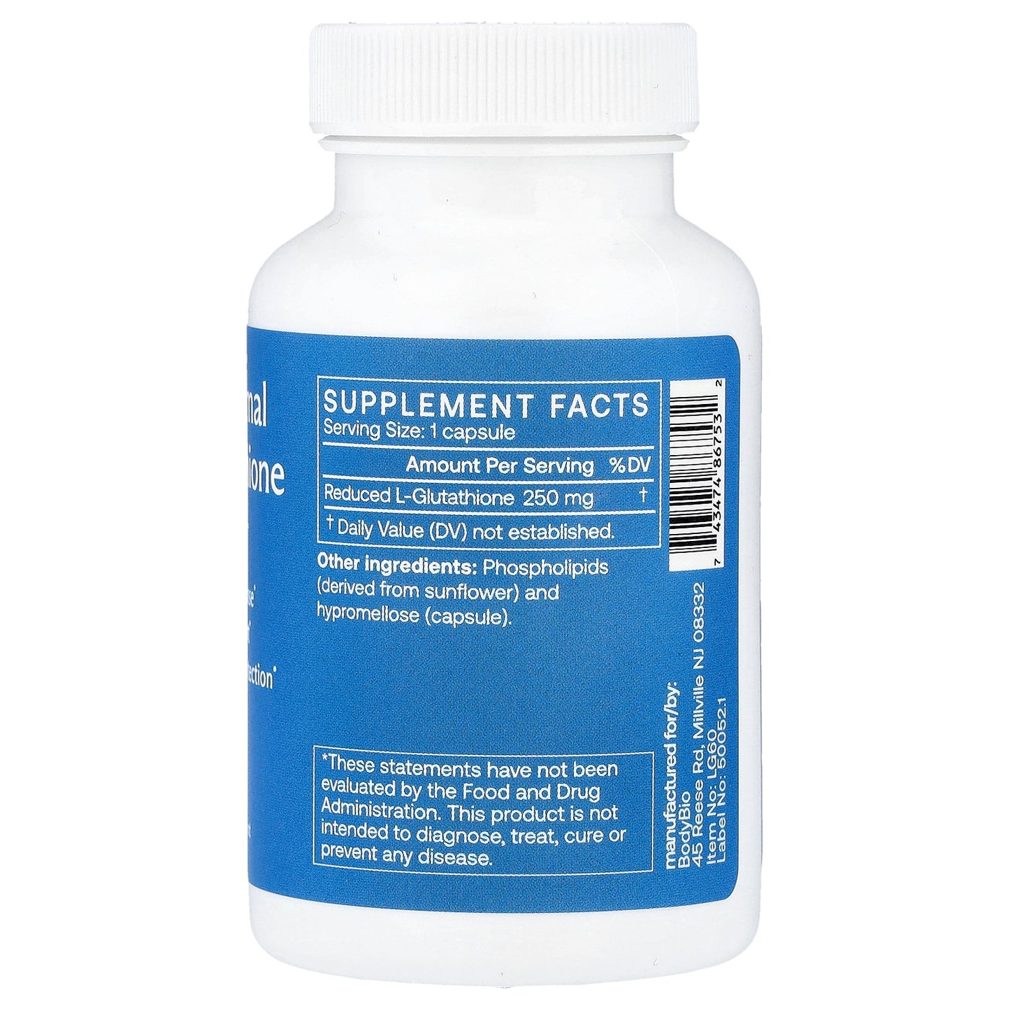 BodyBio, Liposomal Glutathione, 60 Capsules (250 mg per Capsule)