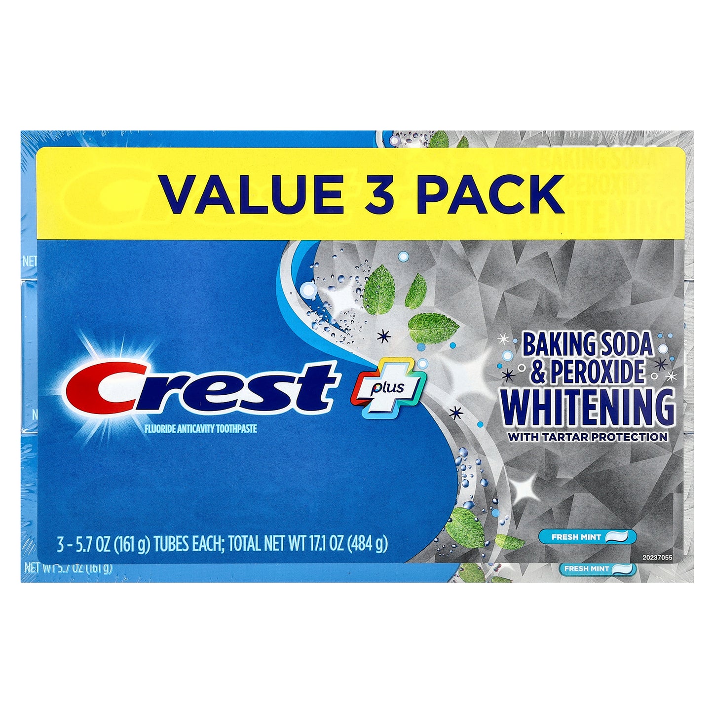 Crest, Plus, Fluoride Anticavity Toothpaste, Baking Soda & Peroxide Whitening, Fresh Mint, 3 Pack, 5.7 oz (161 g) Each