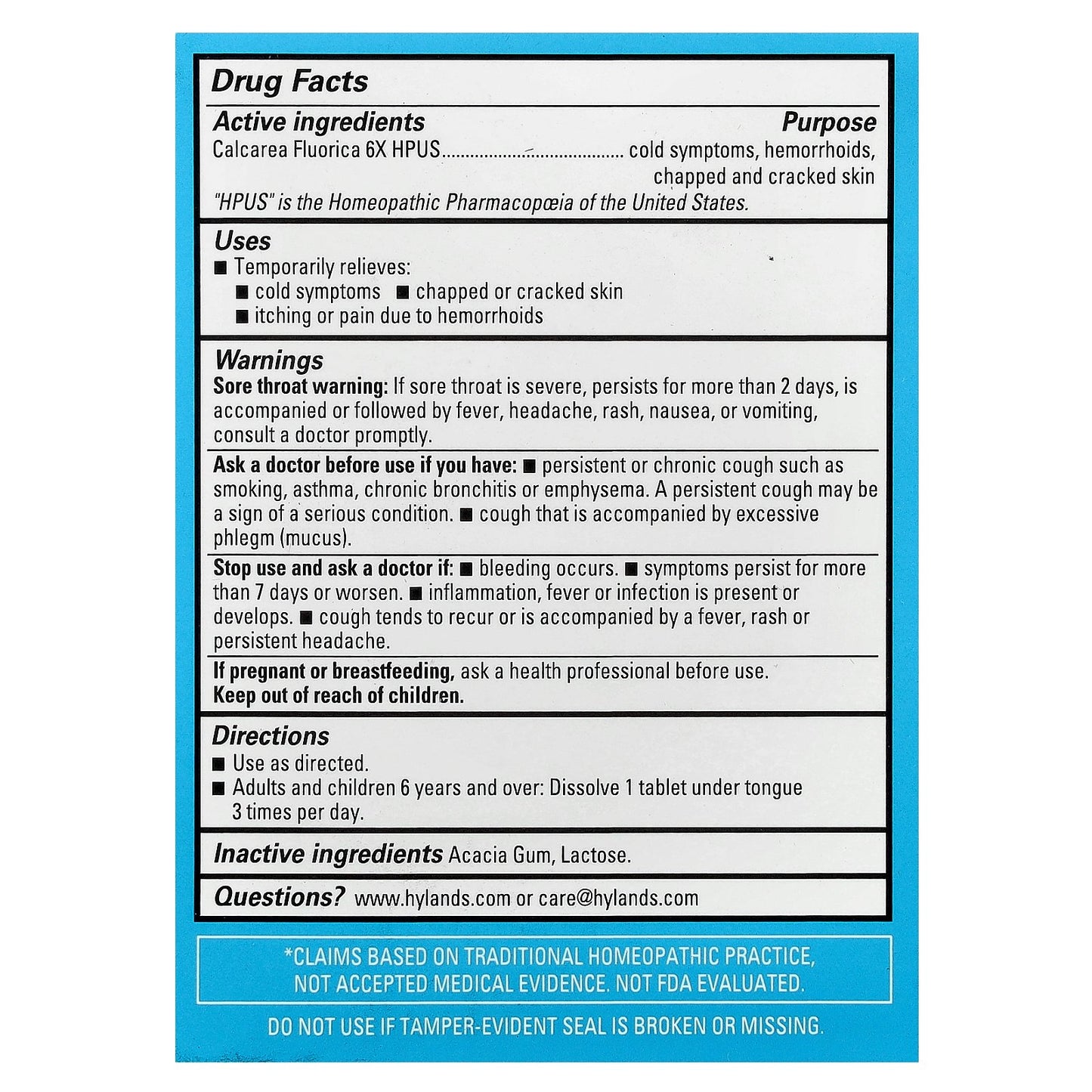 Hyland's Naturals, Cell Salt #1, Calc Fluor 6X, 100 Quick-Dissolving Single Tablet