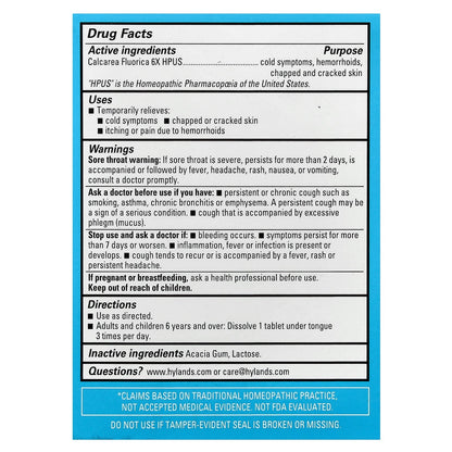 Hyland's Naturals, Cell Salt #1, Calc Fluor 6X, 100 Quick-Dissolving Single Tablet