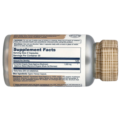 Solaray, Fermented Organic Royal Agaricus, Mushrooms, 60 Organic Capsules (500 mg per Capsule)