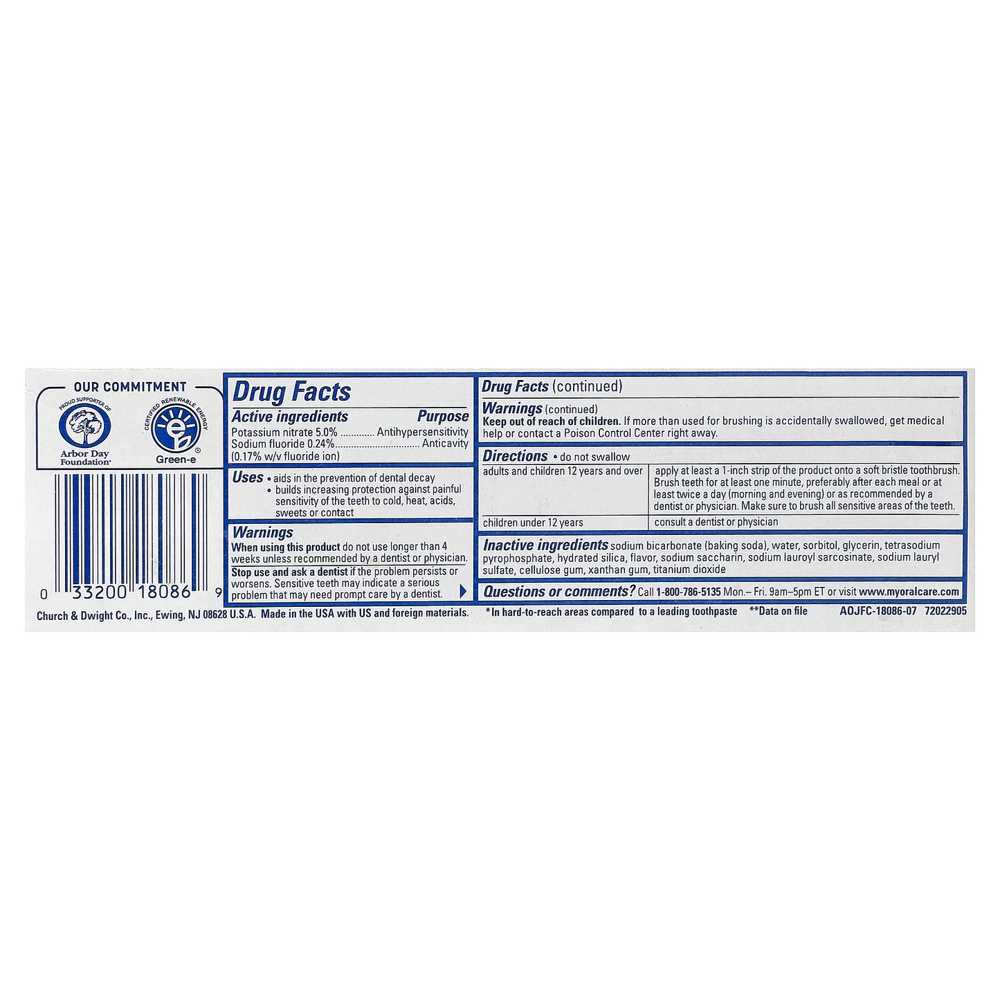 Arm & Hammer, Anticavity Fluoride Toothpaste, Sensitive, Refreshing Mint, 4.5 oz (127 g)