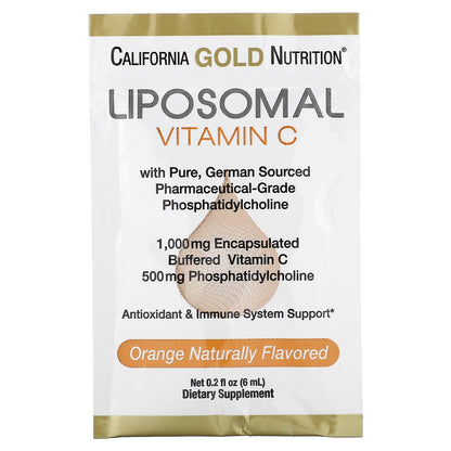 California Gold Nutrition, Liposomal Vitamin C, Orange Flavor, 1,000 mg, 30 Packets, 0.2 fl oz (6 ml) Each