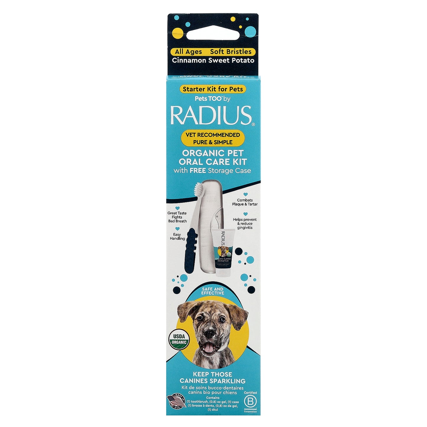 RADIUS, Organic Canine Oral Care Kit, Starter Kit for Pets, All Ages, Cinnamon Sweet Potato, 3 Piece Kit