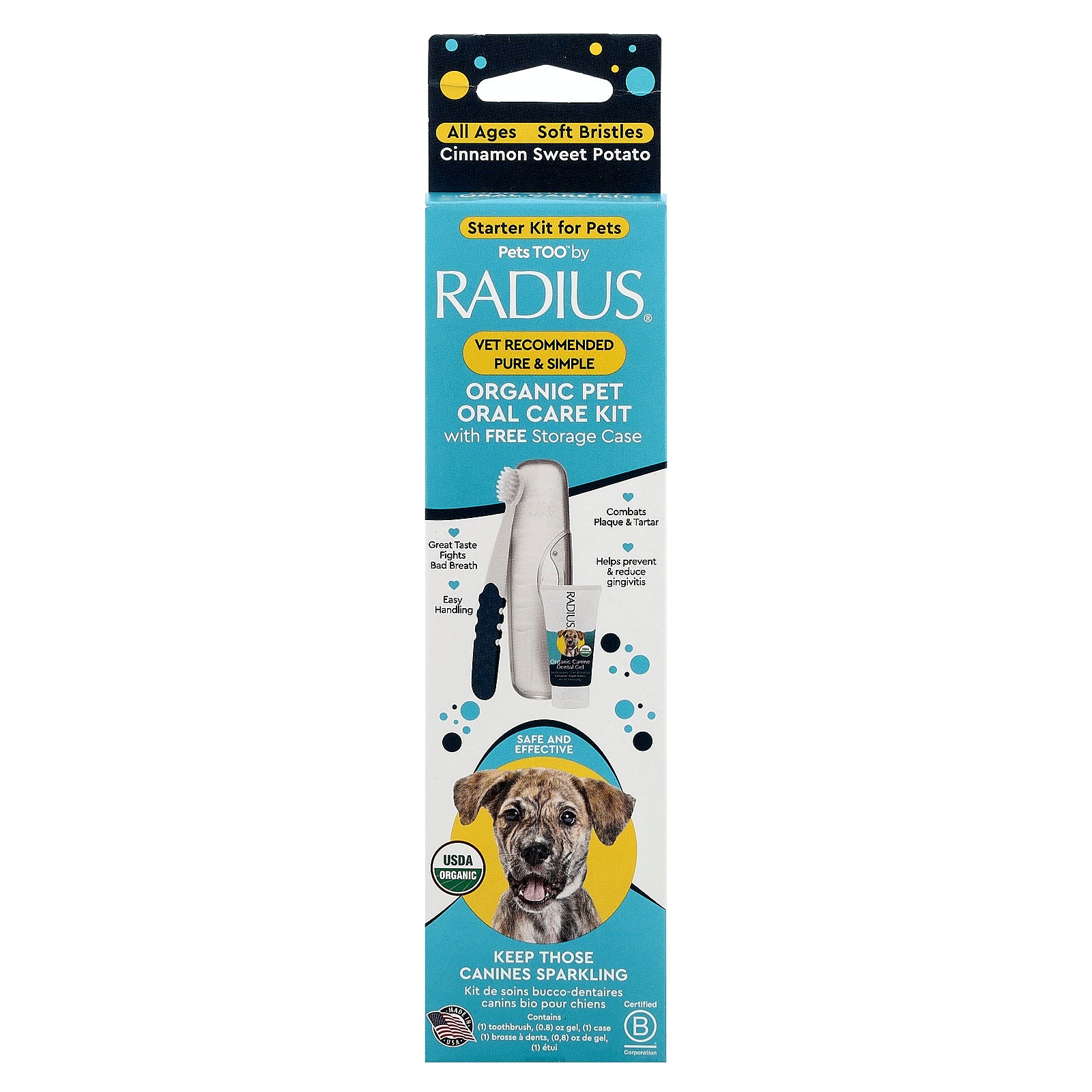 RADIUS, Organic Canine Oral Care Kit, Starter Kit for Pets, All Ages, Cinnamon Sweet Potato, 3 Piece Kit