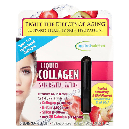 Applied Nutrition, Liquid Collagen, Skin Revitalization, Tropical Strawberry & Kiwi, 10 Liquid-Tubes, 3.35 fl oz (100 ml)