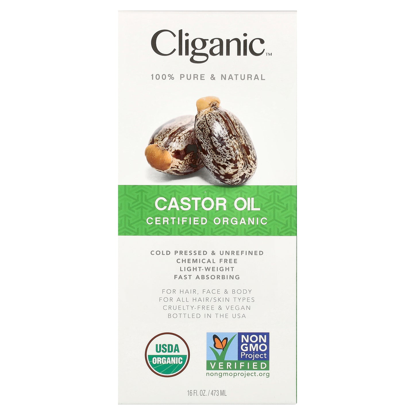 Cliganic, 100% Pure & Natural, Organic Castor Oil, 16 fl oz (473 ml)