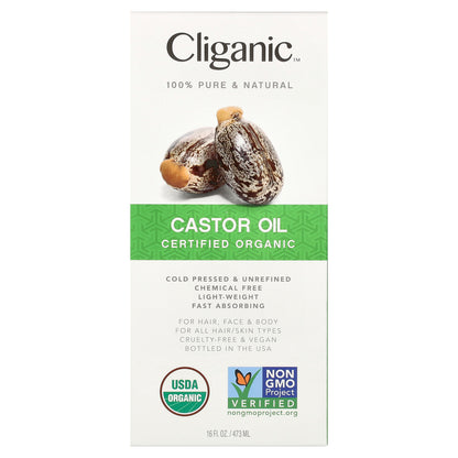 Cliganic, 100% Pure & Natural, Organic Castor Oil, 16 fl oz (473 ml)