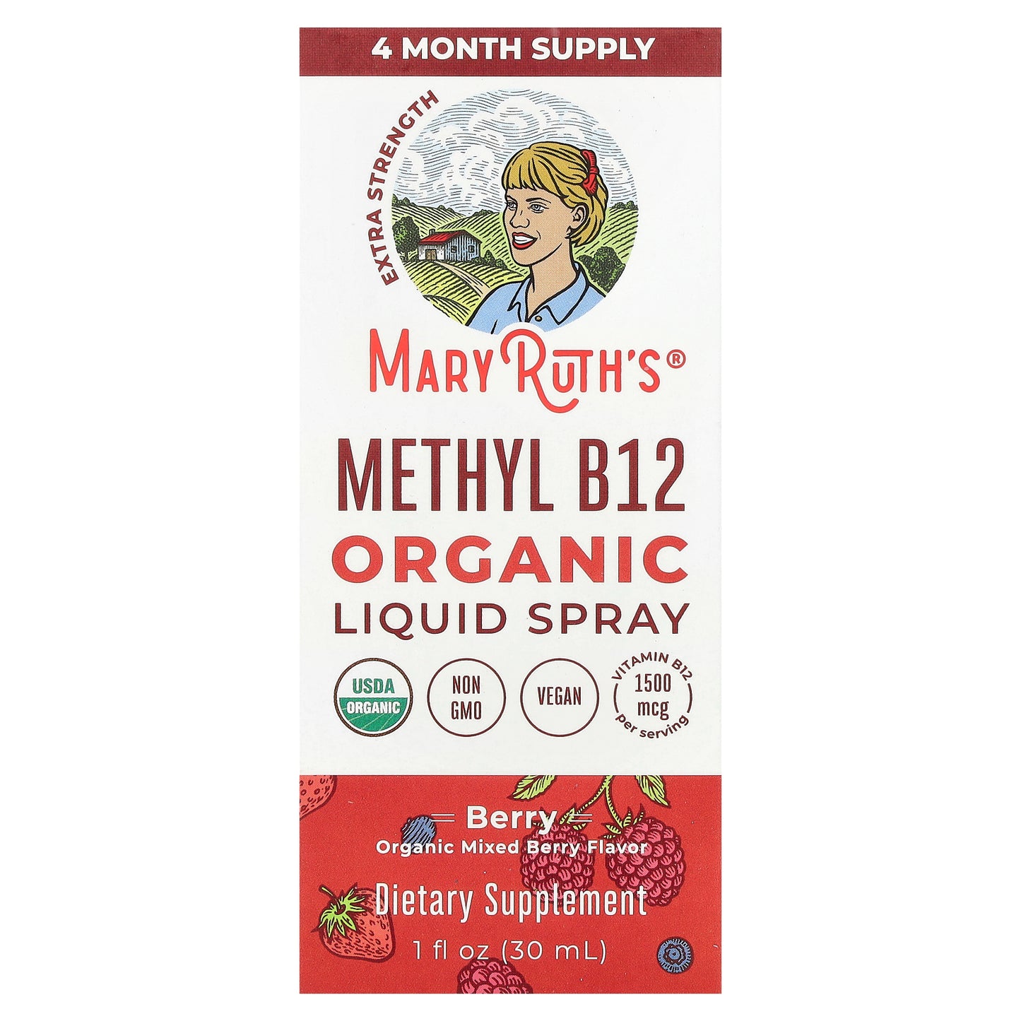 MaryRuth's, Organic Methyl B12 Liquid Spray, Berry, 1,500 mcg, 1 fl oz (30 ml)