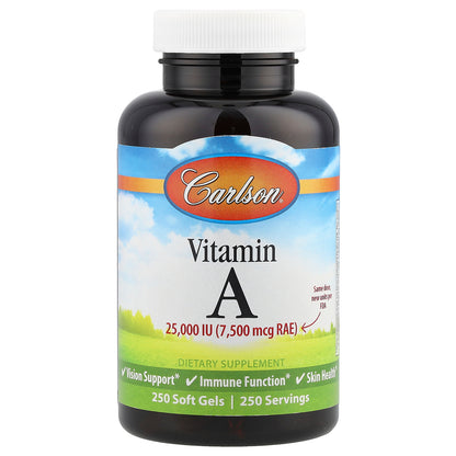 Carlson, Vitamin A, 7,500 mcg RAE (25,000 IU), 250 Soft Gels