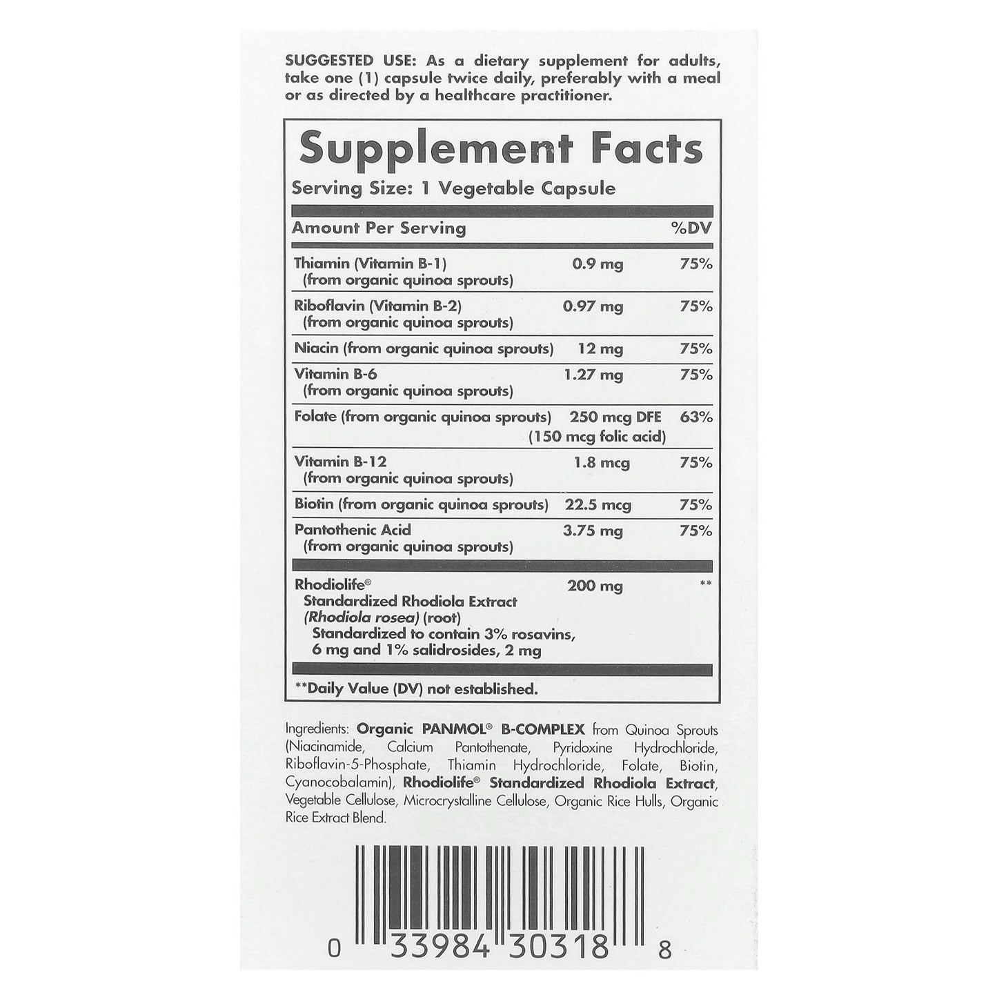 Solgar, Daily Stress Support, Rhodiola & B-Complex, 60 Vegetable Capsules