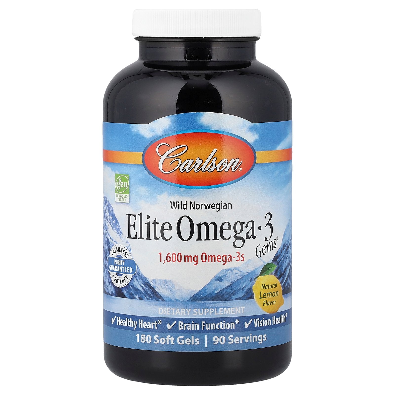 Carlson, Wild Norwegian, Elite Omega-3 Gems®, Natural Lemon, 180 Soft Gels