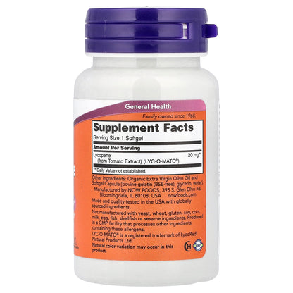NOW Foods, Lycopene, 20 mg, 50 Softgels