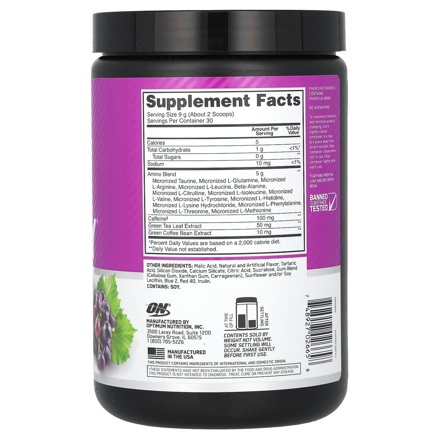 Optimum Nutrition, Essential AMIN.O. Energy, Concord Grape, 9.5 oz (270 g)