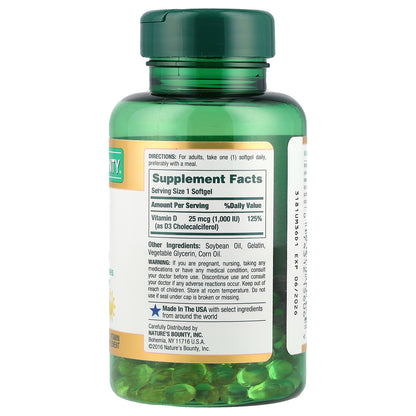 Nature's Bounty, Vitamin D3, 25 mcg (1000 IU), 250 Rapid Release Softgels