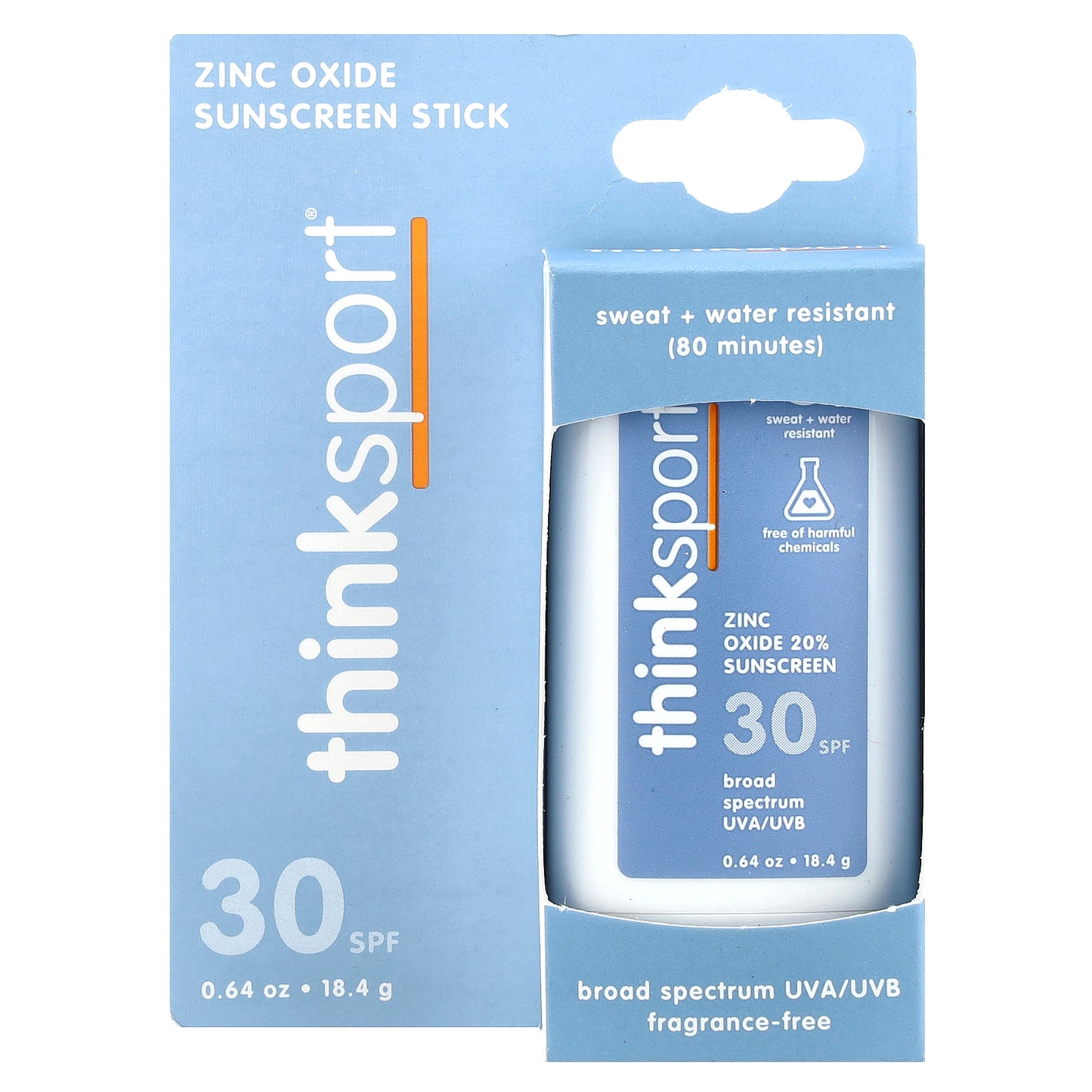 think, Sport®, Zinc Oxide 20% Sunscreen Stick, SPF 30, Fragrance Free, 0.64 oz (18.4 g)