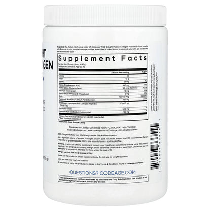 Codeage, Wild-Caught Marine Collagen Peptides Powder, Platinum, Unflavored, 11.5 oz (326 g)