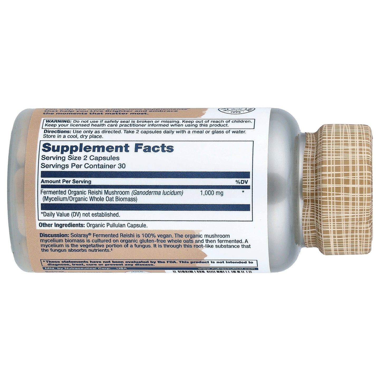 Solaray, Organic Fermented Reishi Mushrooms, 60 Organic Capsules (500 mg per Capsule)