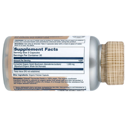 Solaray, Organic Fermented Reishi Mushrooms, 60 Organic Capsules (500 mg per Capsule)