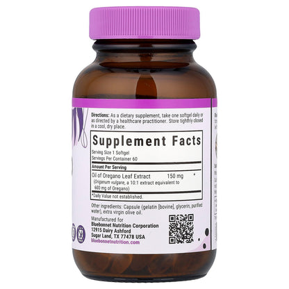 Bluebonnet Nutrition, Oil of Oregano, Leaf Extract, 60 Softgels (150 mg per Softgel)