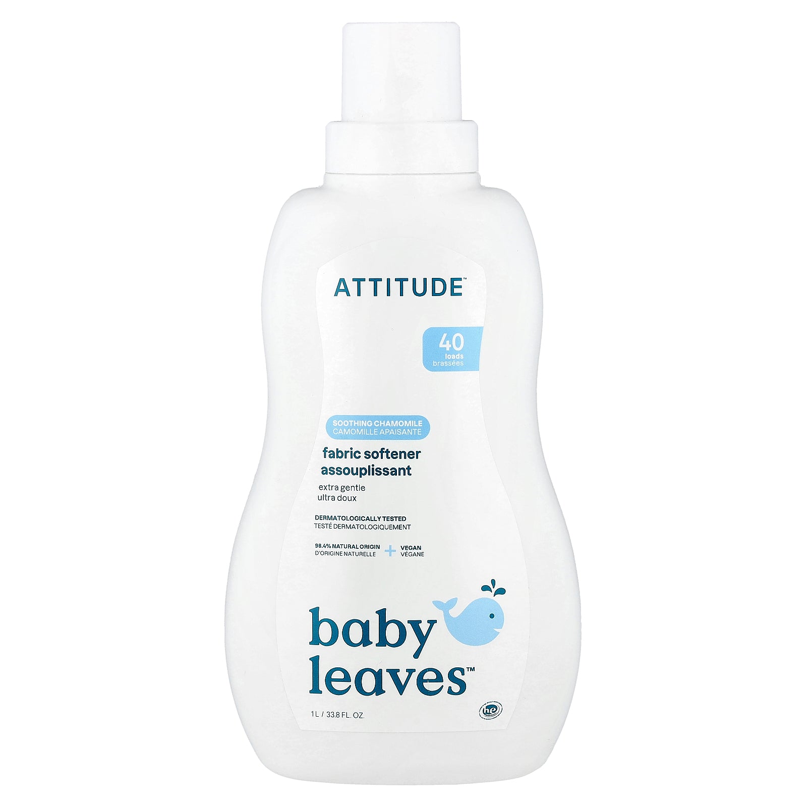 ATTITUDE, Baby Leaves™, Fabric Softener, Soothing Chamomile, 40 Loads, 33.8 fl oz (1 L)