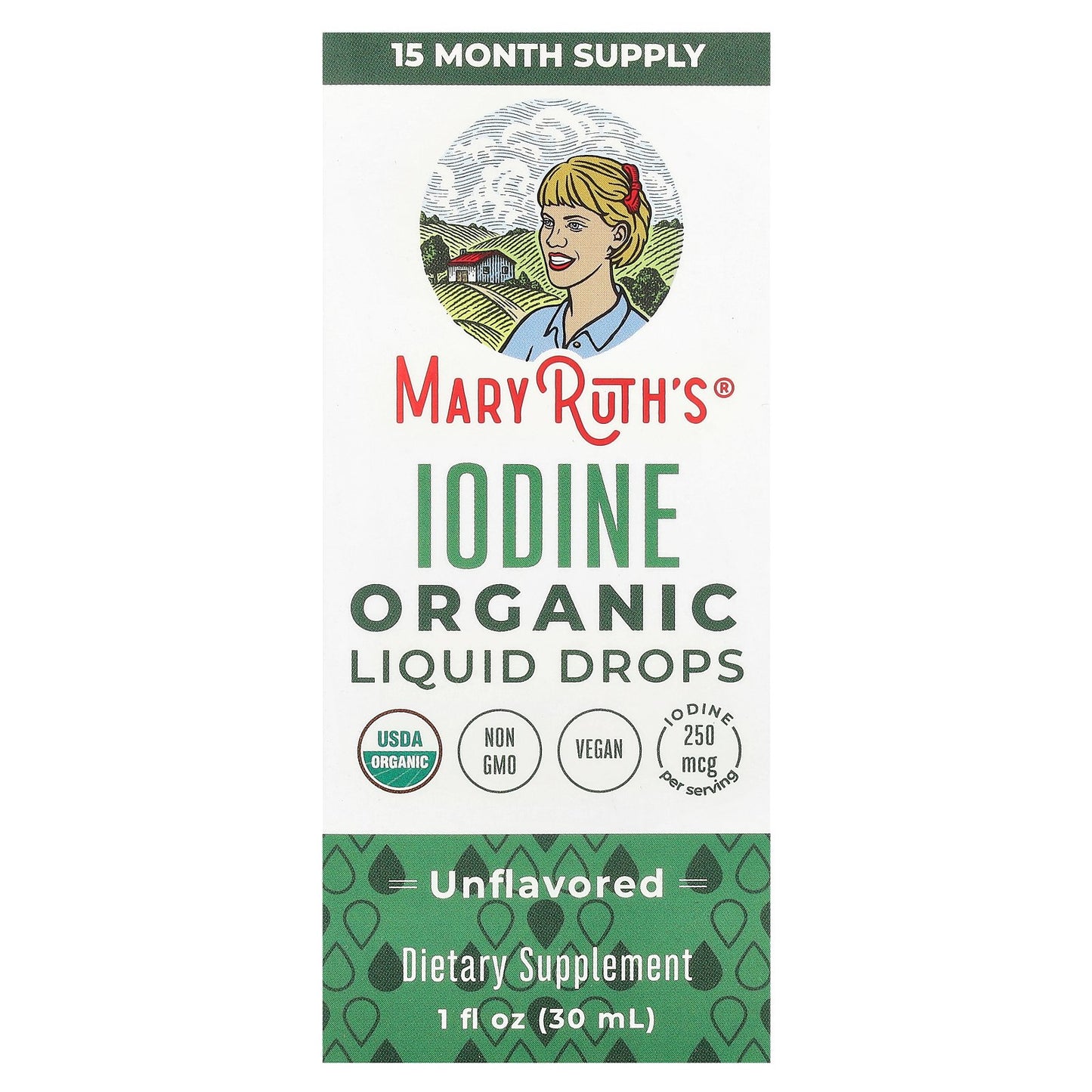 MaryRuth's, Organic Iodine Liquid Drops, Unflavored, 250 mcg, 1 fl oz (30 ml)