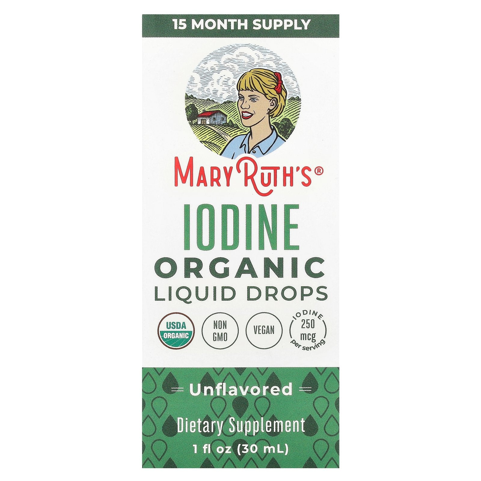 MaryRuth's, Organic Iodine Liquid Drops, Unflavored, 250 mcg, 1 fl oz (30 ml)