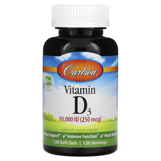 Carlson, Vitamin D3, 250 mcg (10,000 IU), 120 Soft Gels