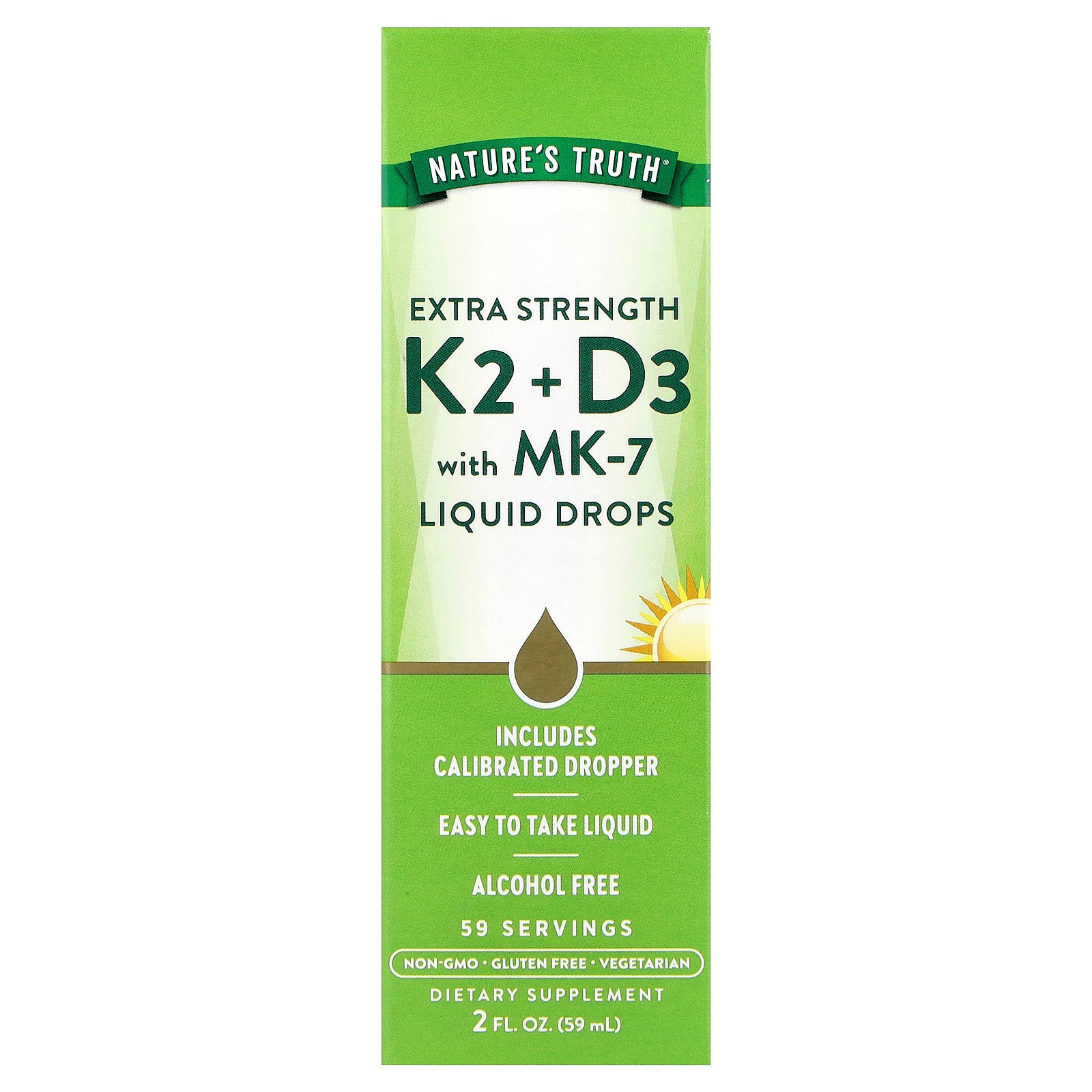 Nature's Truth, K2 + D3 with MK-7 Liquid Drops, 2 fl oz (59 ml)