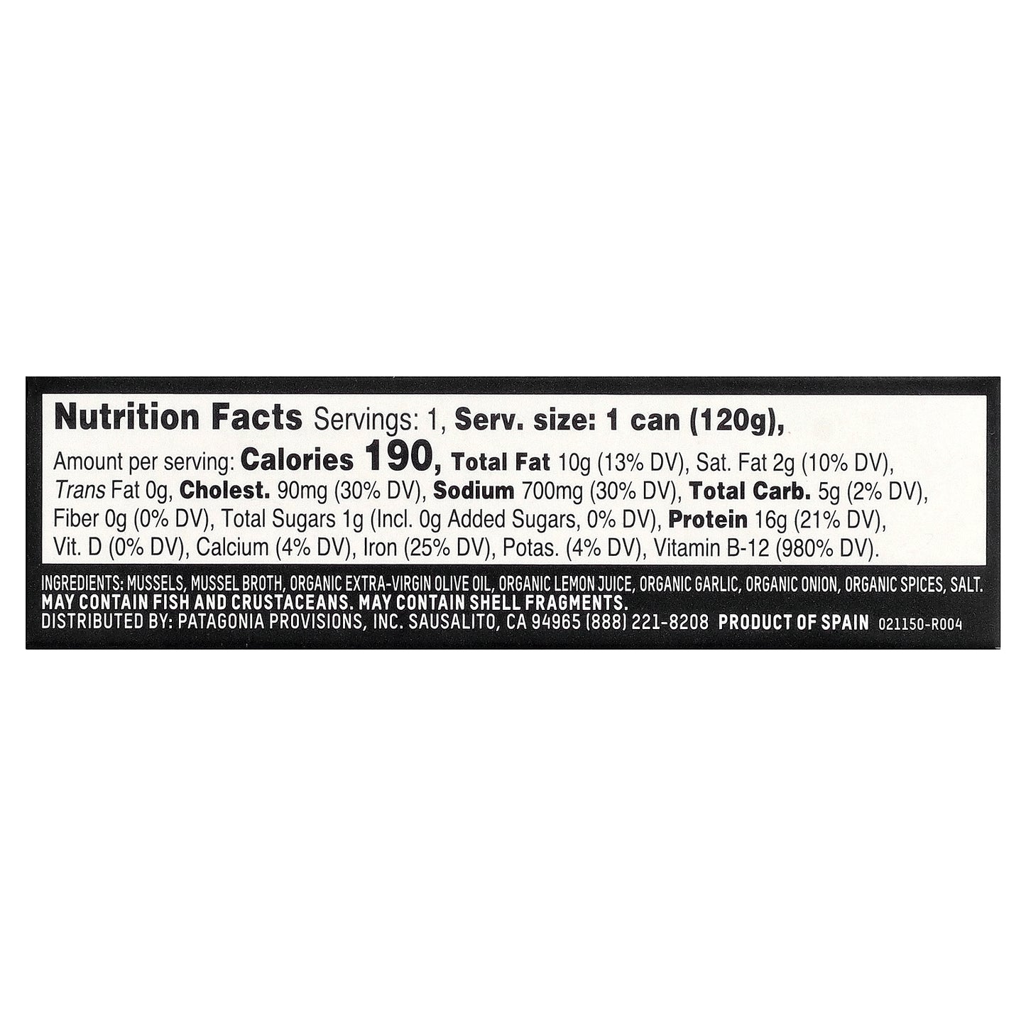 Patagonia Provisions, Lemon Herb Mussels In Extra-Virgin Olive Oil, 4.2 oz (120 g)