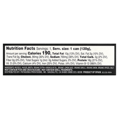 Patagonia Provisions, Lemon Herb Mussels In Extra-Virgin Olive Oil, 4.2 oz (120 g)