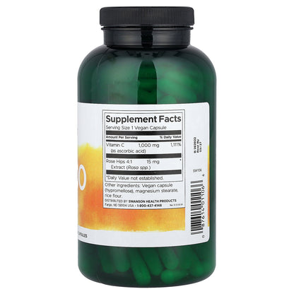 Swanson, C-1000, Vitamin C With Rose Hips, 250 Vegan Capsules