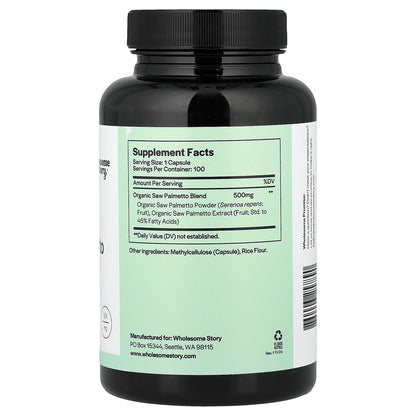 Wholesome Story, Saw Palmetto, 100 Vegetarian Capsules (500 mg per Capsule)
