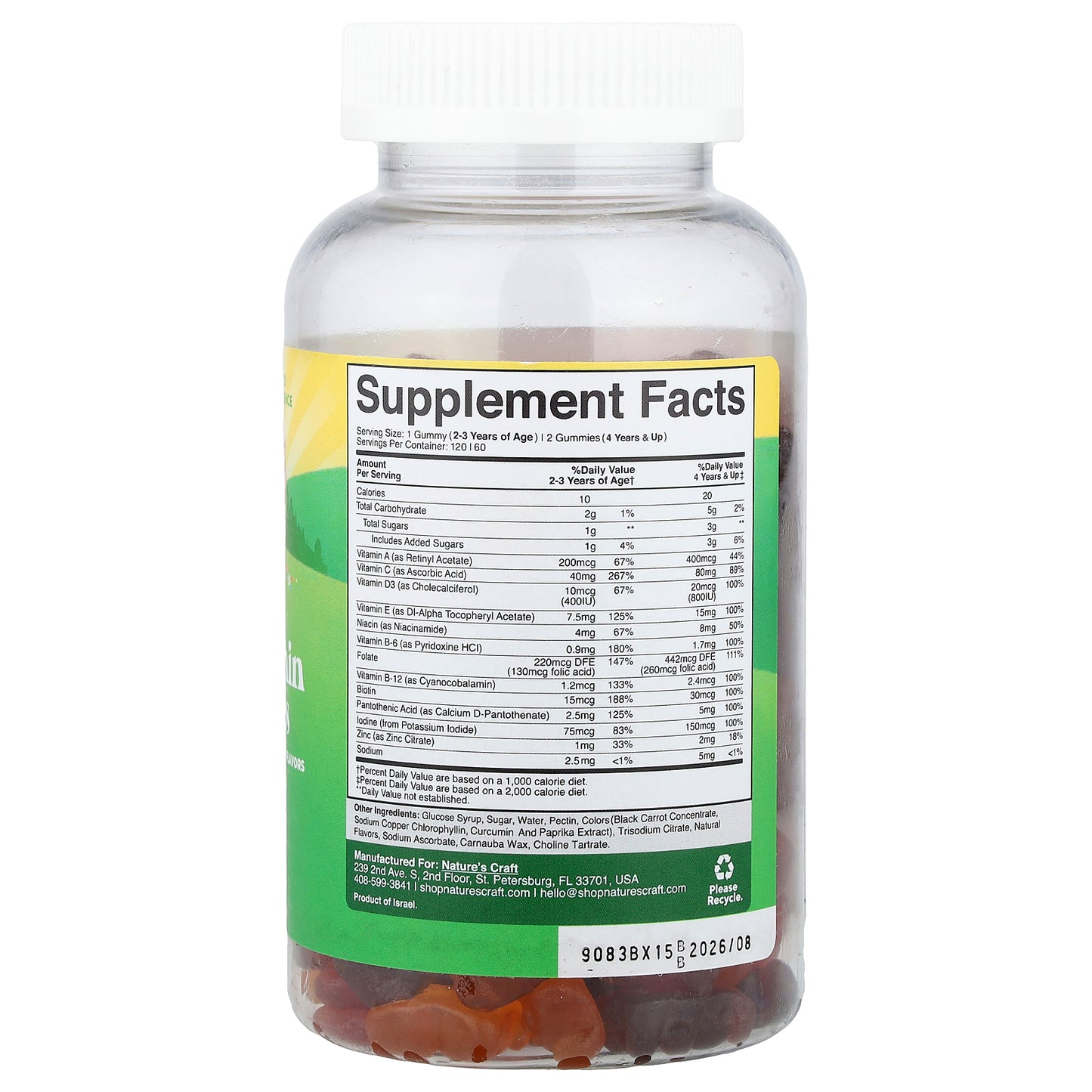 Nature's Craft, Kids Multivitamin Gummies, Strawberry, Raspberry & Orange, 120 Gummies