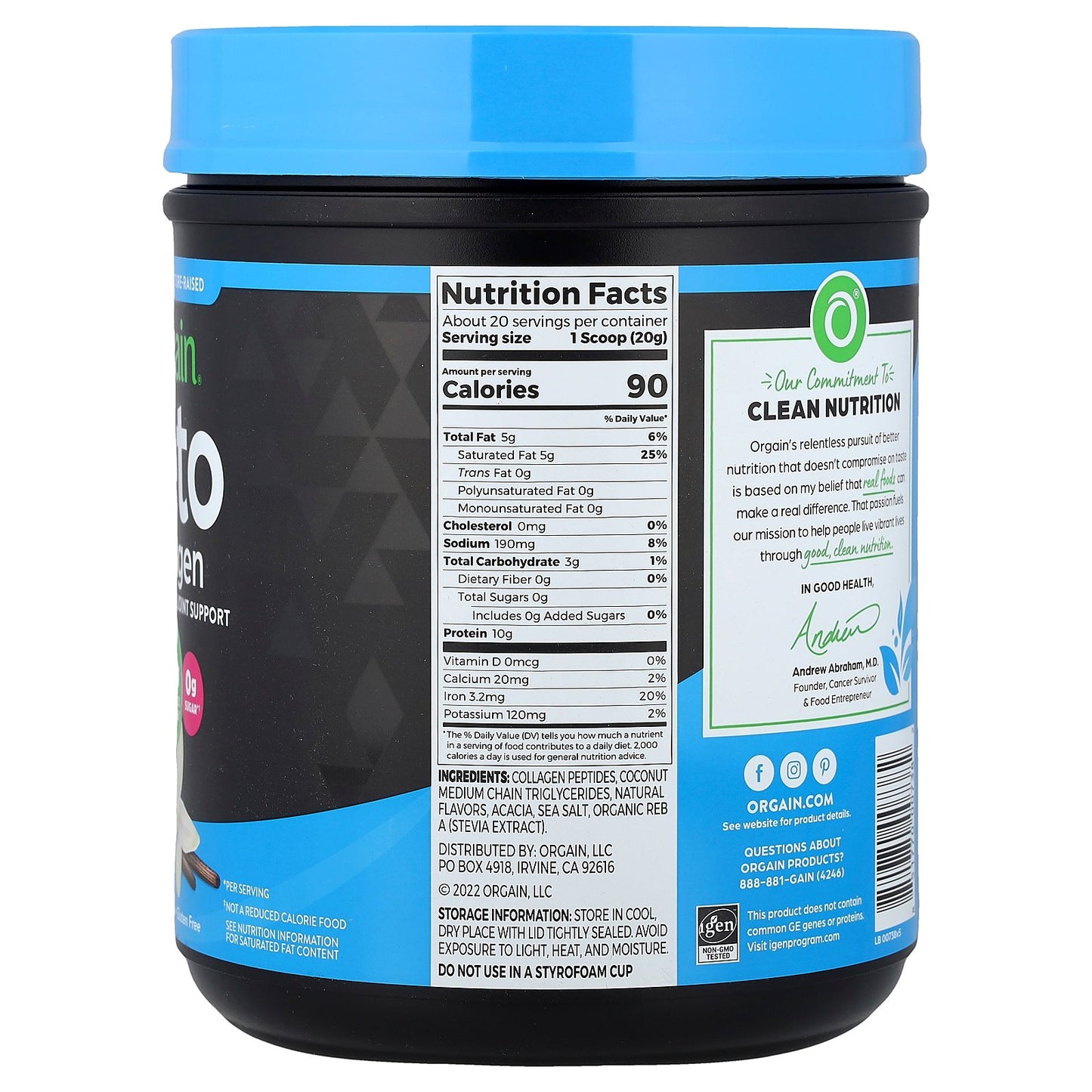 Orgain, Keto Collagen Protein Powder, Vanilla Bean, 14.1 oz (400 g)