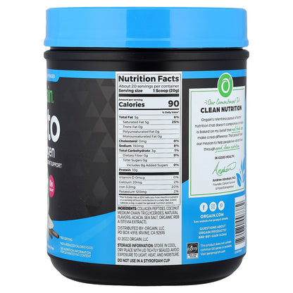 Orgain, Keto Collagen Protein Powder, Vanilla Bean, 14.1 oz (400 g)