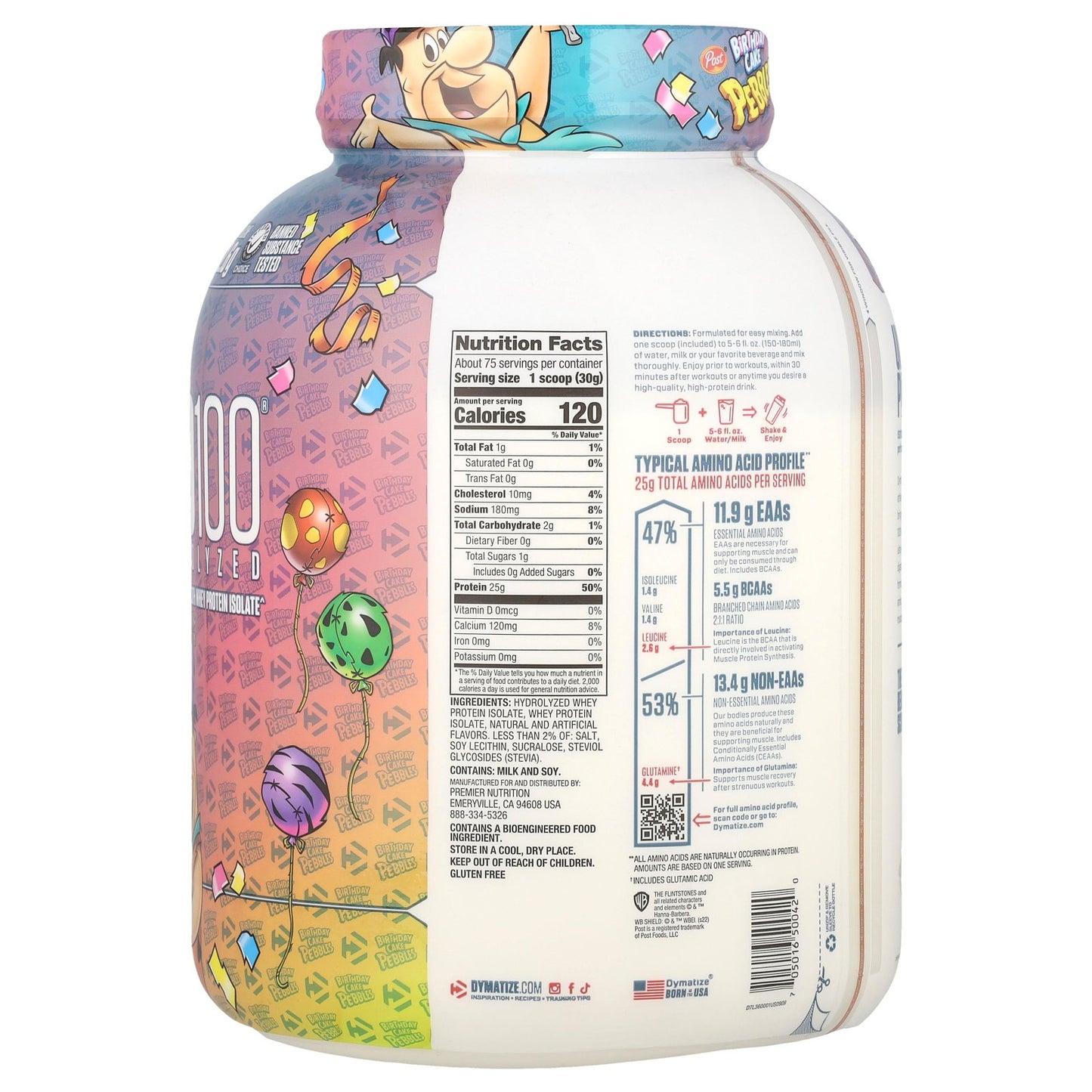 Dymatize, ISO100® Hydrolyzed, 100% Whey Protein Isolate, Birthday Cake Pebbles, 5 lb (2.3 kg)