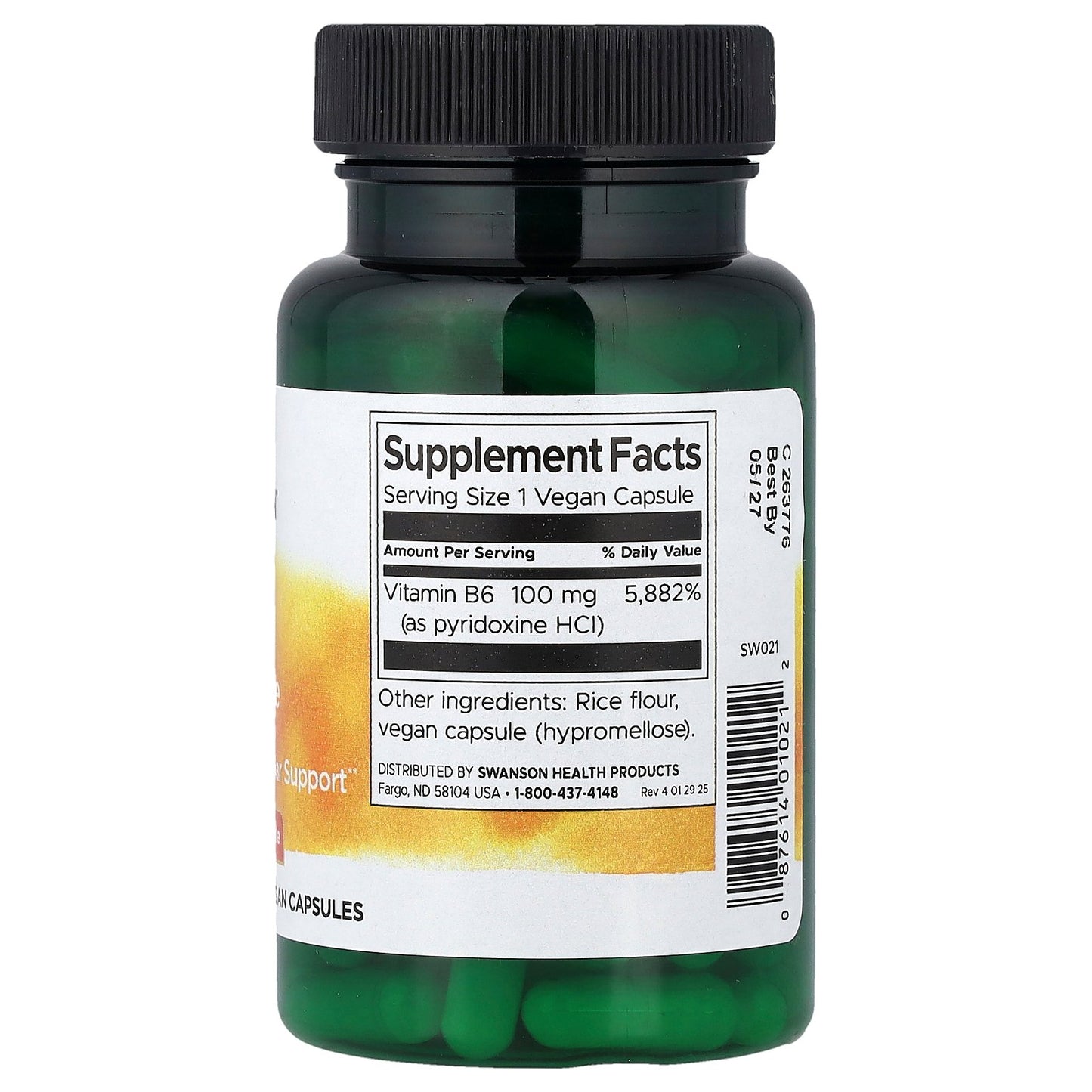 Swanson, Vitamin B6 Pyridoxine, 100 mg, 100 Vegan Capsules