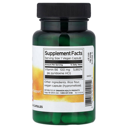 Swanson, Vitamin B6 Pyridoxine, 100 mg, 100 Vegan Capsules