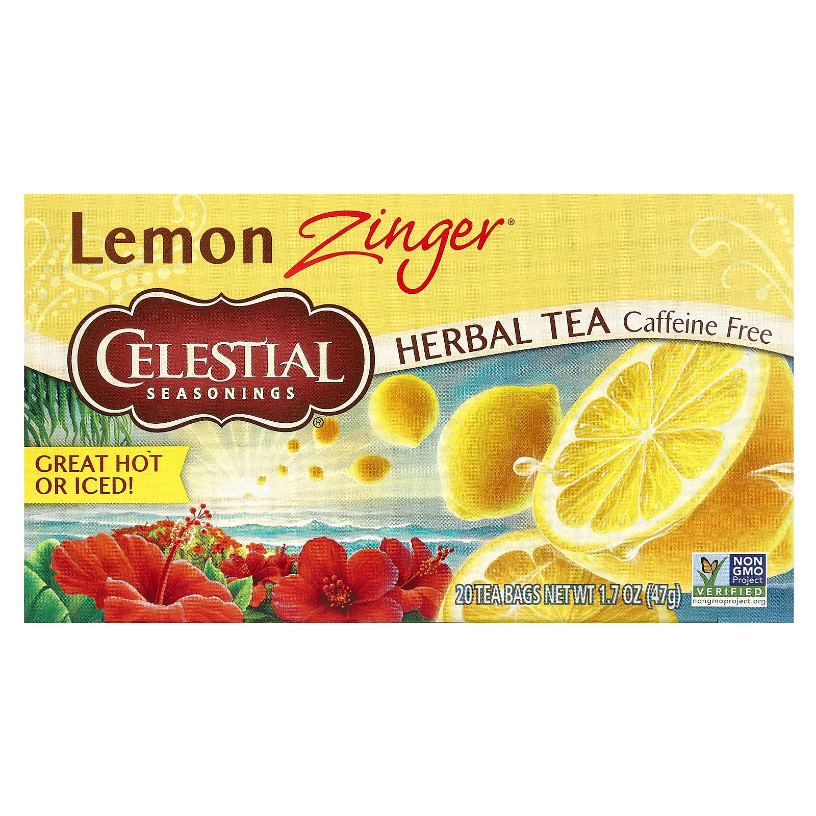 Celestial Seasonings, Herbal Tea, Lemon Zinger®, Caffeine Free, 20 Tea Bags, 1.7 oz (47 g)