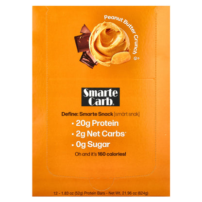 NuGo Nutrition, Smarte Carb® Protein Bar, Peanut Butter Crunch, 12 Bars, 1.83 oz (52 g) Each